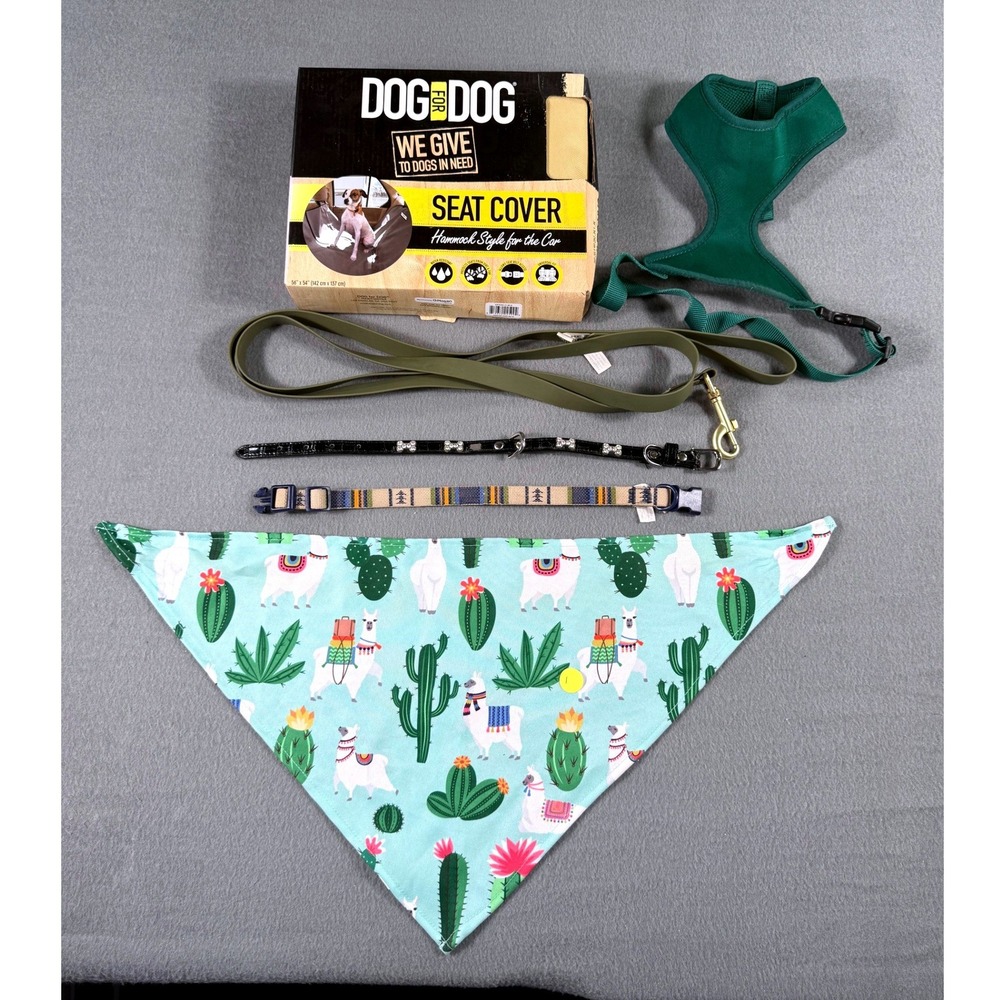 Dog Accessories Lot Seat Cover Harness Leashes‎ Collars Bandana Puppies